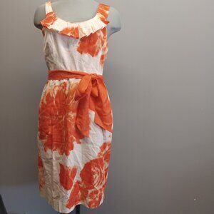 MOULINETTE SOEURS Anthropologie White coral Floral Sleeveless Bow Dress Sz 4
